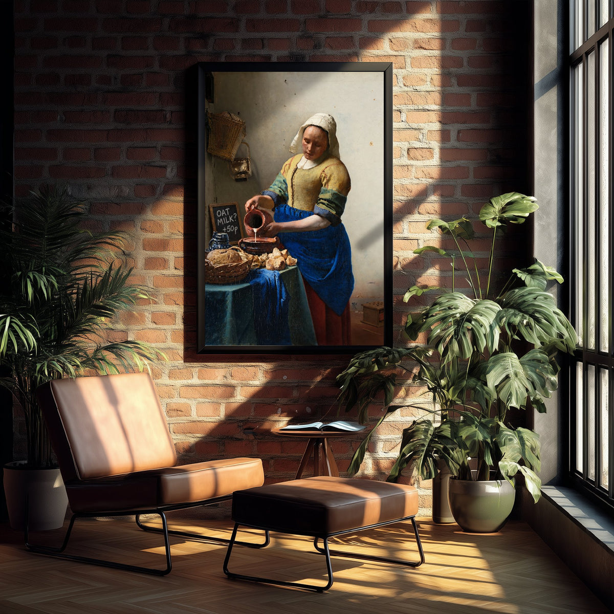 Oat Milk Funny Art Print - The Milkmaid by Vermeer Parody Poster - Altered Classic Painting - Coffee Lover Gift