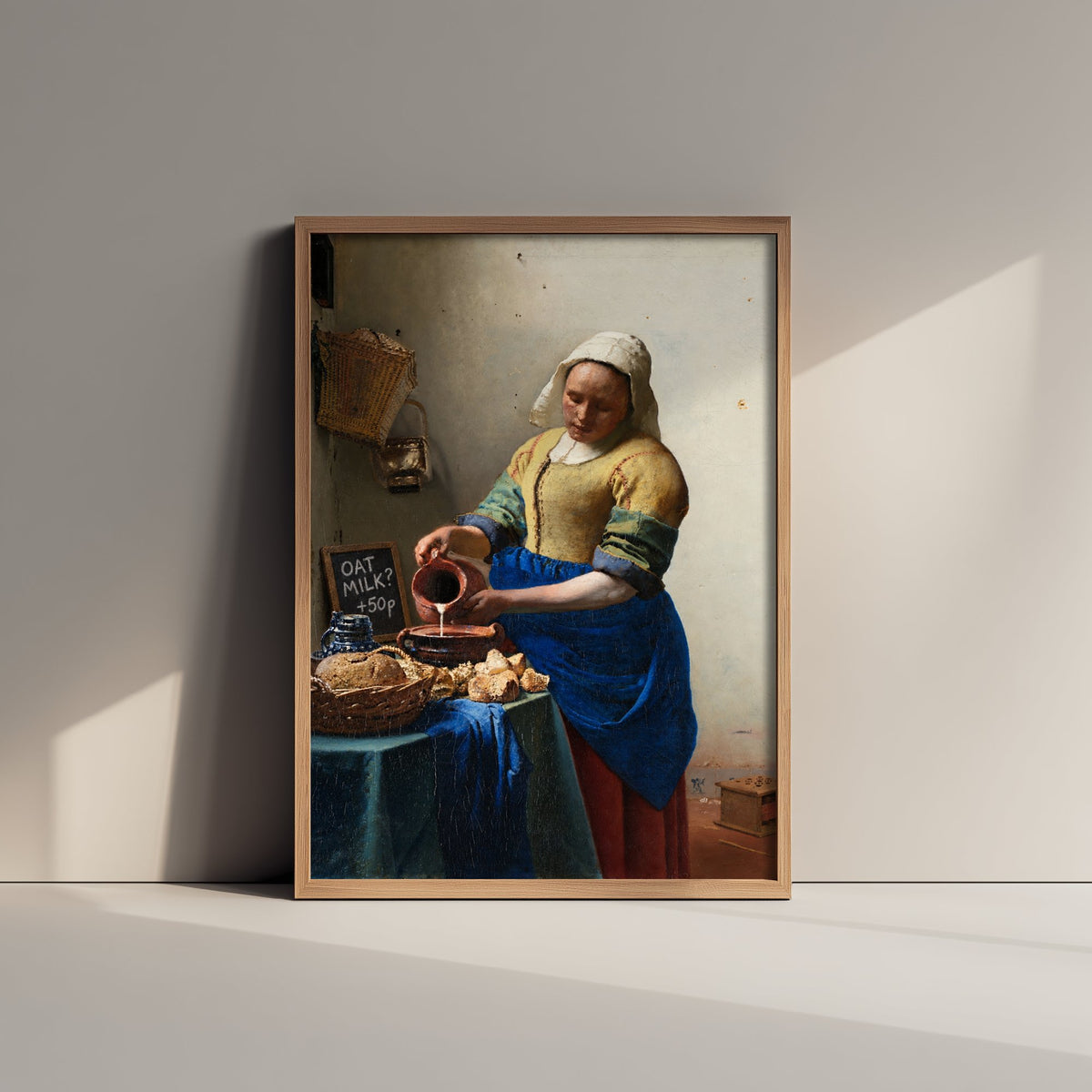 Oat Milk Funny Art Print - The Milkmaid by Vermeer Parody Poster - Altered Classic Painting - Coffee Lover Gift