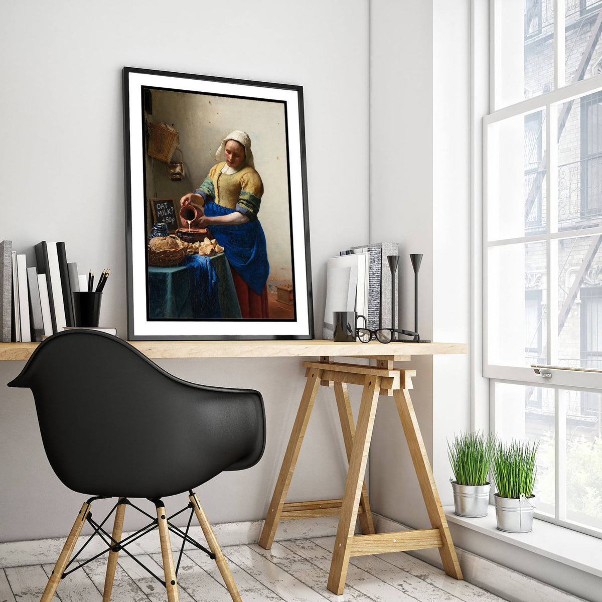 Oat Milk Funny Art Print - The Milkmaid by Vermeer Parody Poster - Altered Classic Painting - Coffee Lover Gift
