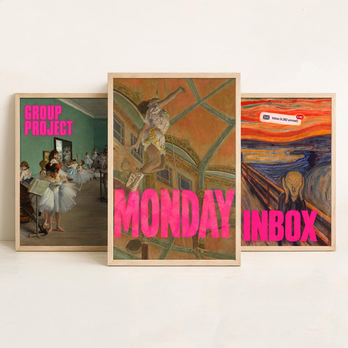 Funny Office Set of Three Art Prints - Group Project, Inbox, Monday - Classic Painting Parody Poster