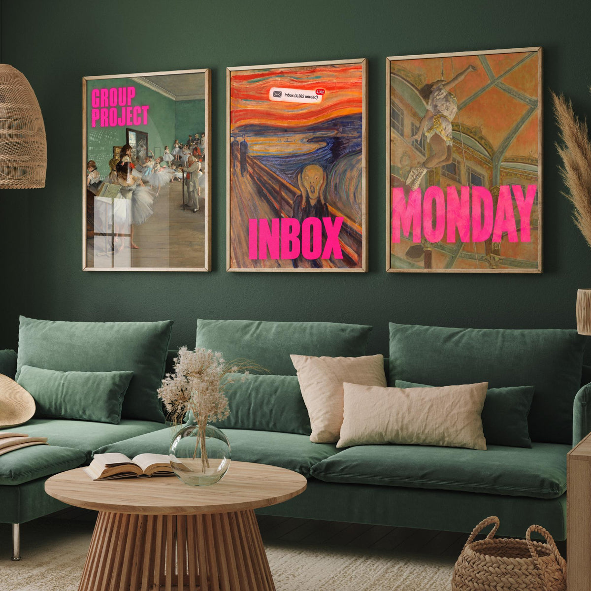 Funny Office Set of Three Art Prints - Group Project, Inbox, Monday - Classic Painting Parody Poster