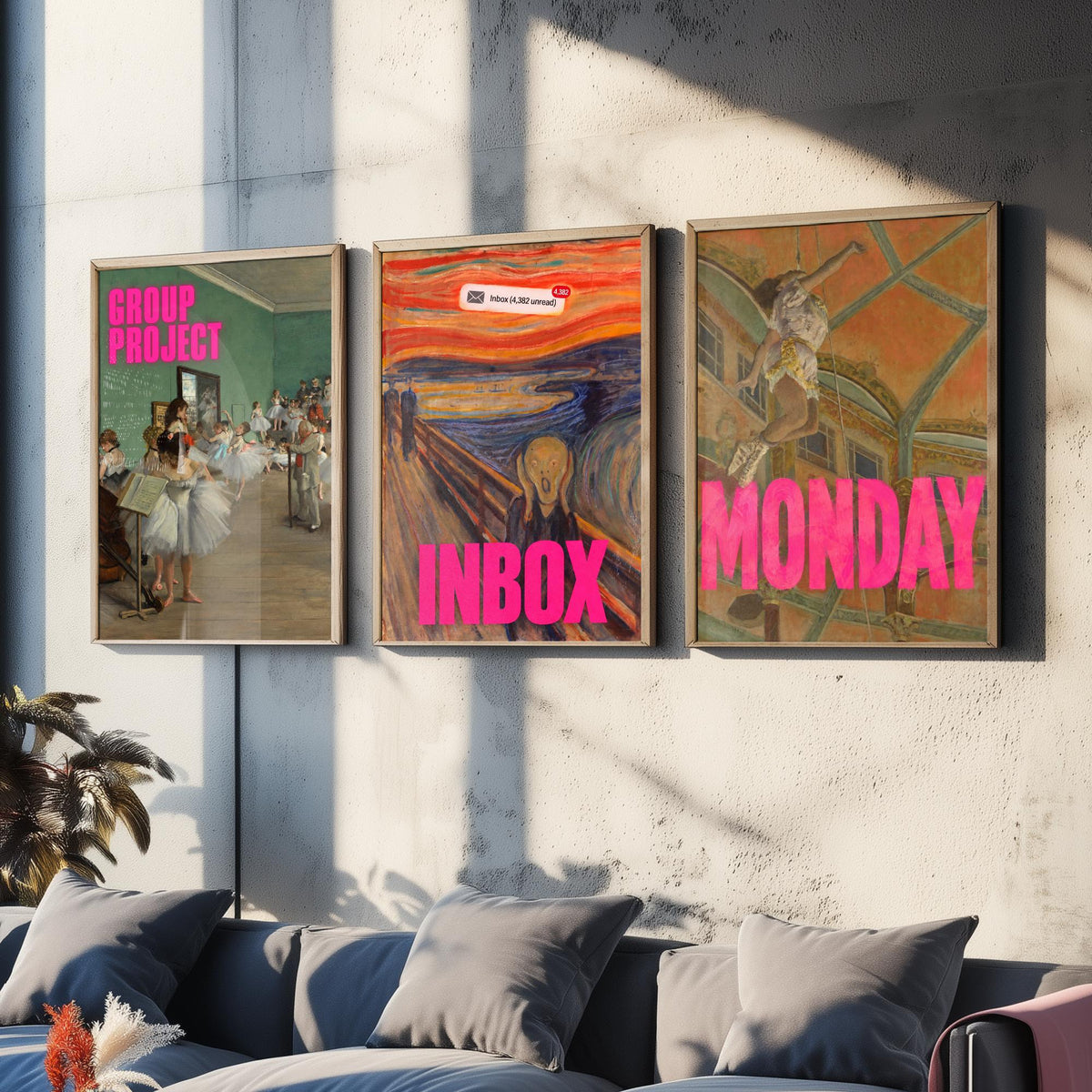 Funny Office Set of Three Art Prints - Group Project, Inbox, Monday - Classic Painting Parody Poster