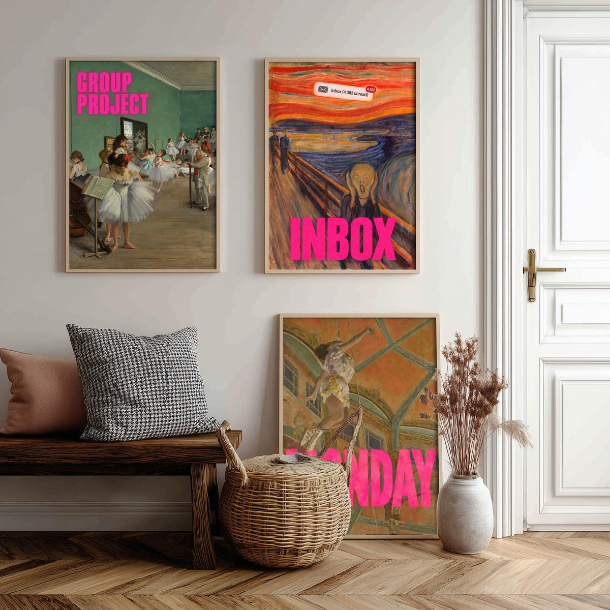 Funny Office Set of Three Art Prints - Group Project, Inbox, Monday - Classic Painting Parody Poster
