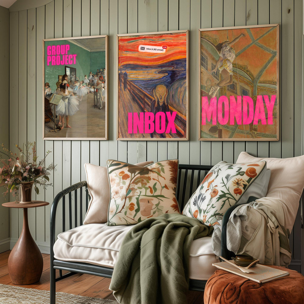 Funny Office Set of Three Art Prints - Group Project, Inbox, Monday - Classic Painting Parody Poster