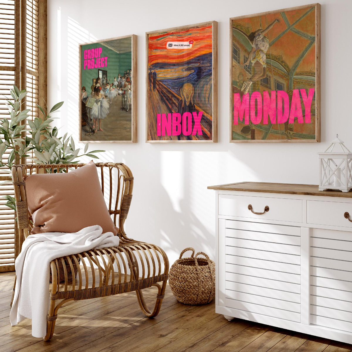 Funny Office Set of Three Art Prints - Group Project, Inbox, Monday - Classic Painting Parody Poster