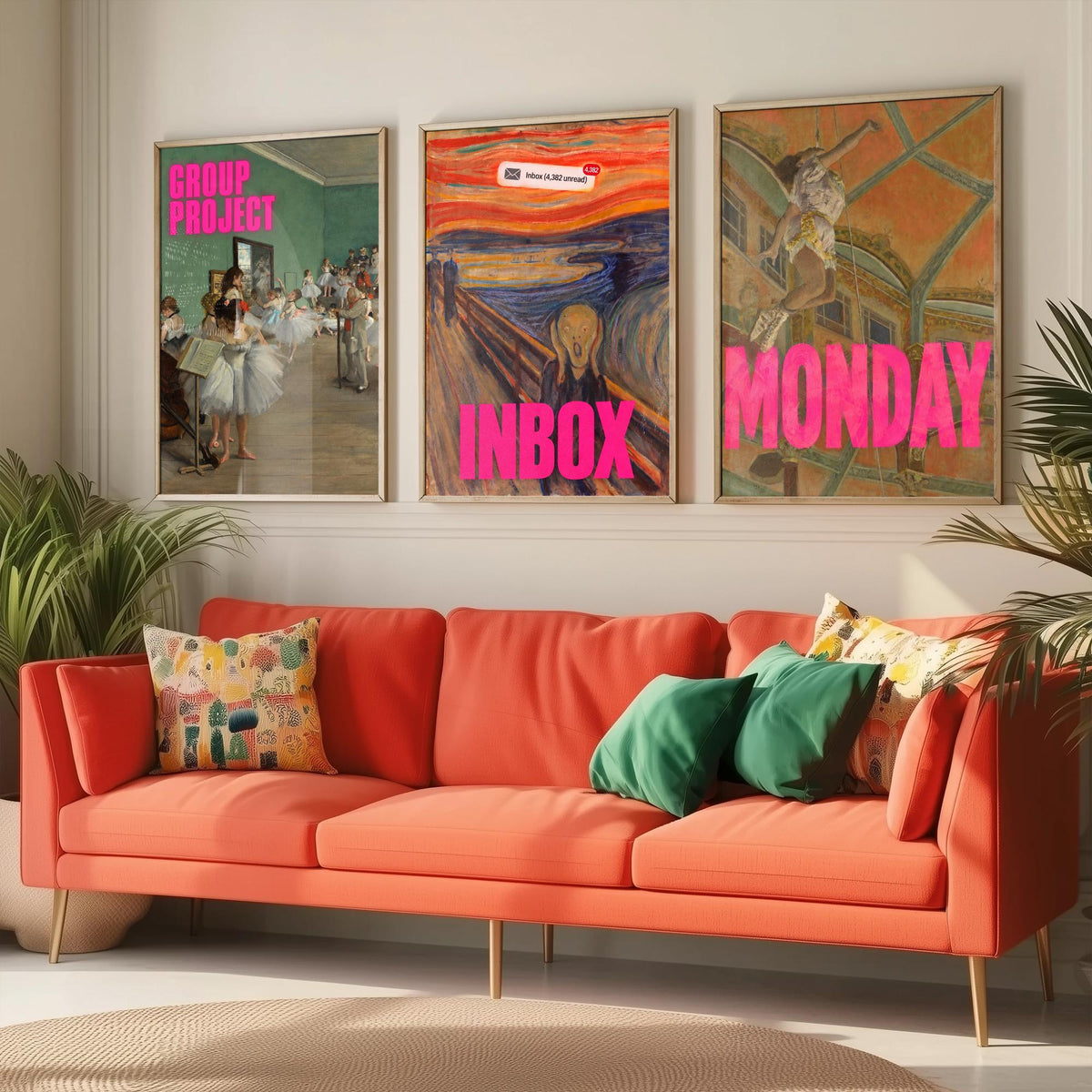 Funny Office Set of Three Art Prints - Group Project, Inbox, Monday - Classic Painting Parody Poster