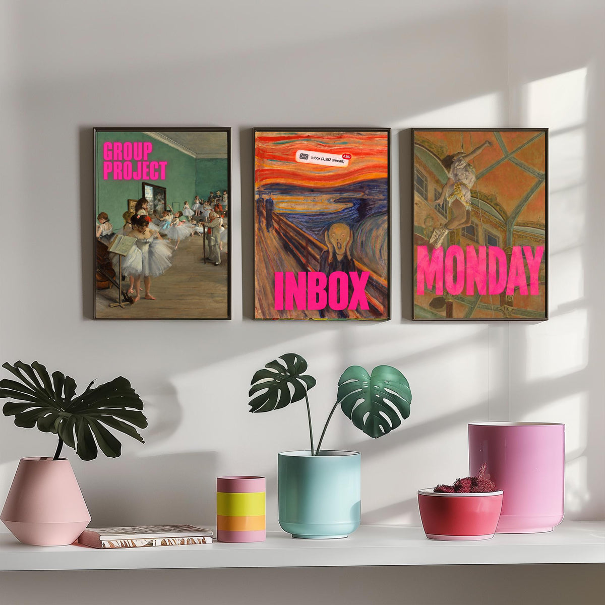 Funny Office Set of Three Art Prints - Group Project, Inbox, Monday - Classic Painting Parody Poster