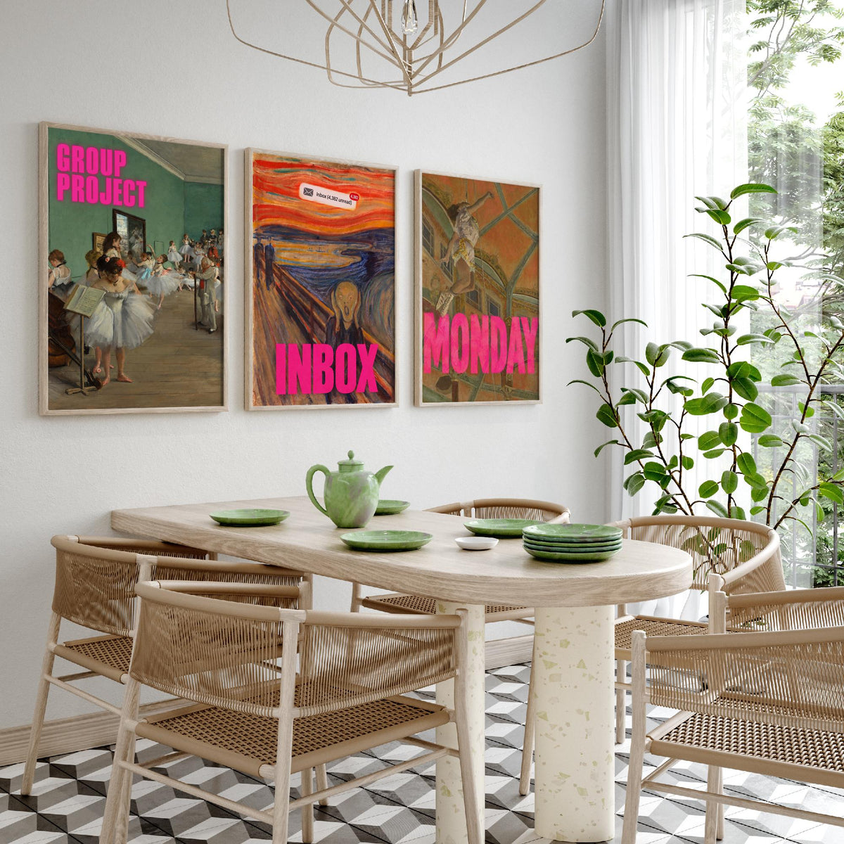 Funny Office Set of Three Art Prints - Group Project, Inbox, Monday - Classic Painting Parody Poster