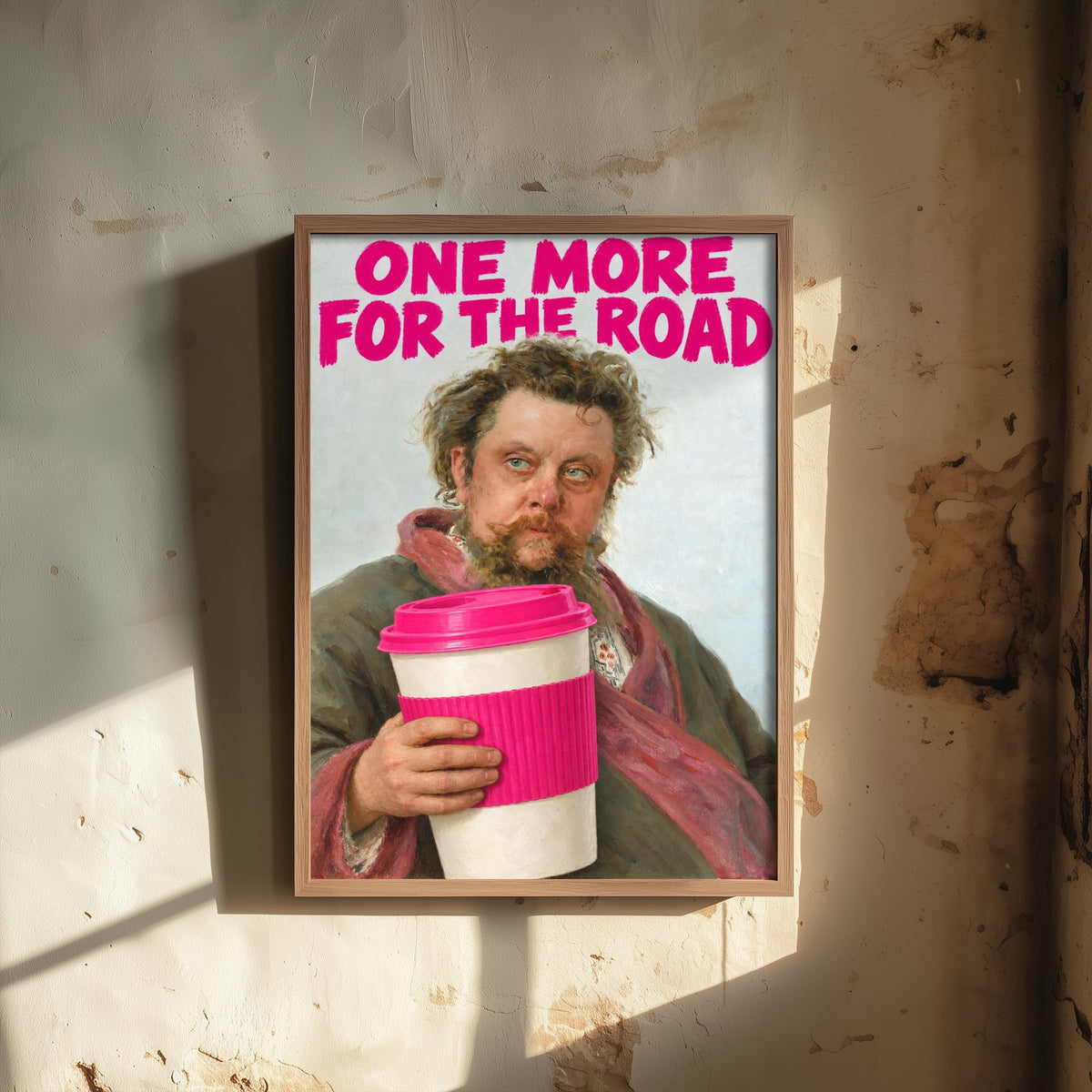 One More for the Road Funny Art Print - Portrait of Modest Mussorgsky by Repin Parody Poster - Altered Classic Painting - Coffee Lover Gift