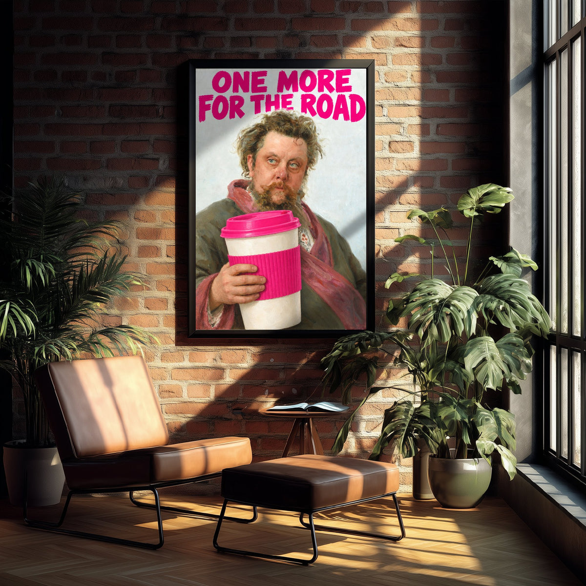 One More for the Road Funny Art Print - Portrait of Modest Mussorgsky by Repin Parody Poster - Altered Classic Painting - Coffee Lover Gift