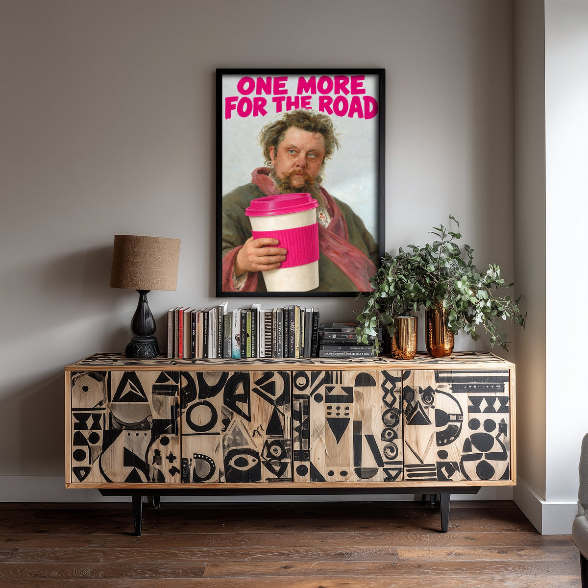 One More for the Road Funny Art Print - Portrait of Modest Mussorgsky by Repin Parody Poster - Altered Classic Painting - Coffee Lover Gift