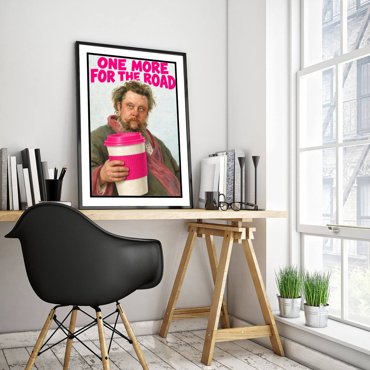 One More for the Road Funny Art Print - Portrait of Modest Mussorgsky by Repin Parody Poster - Altered Classic Painting - Coffee Lover Gift