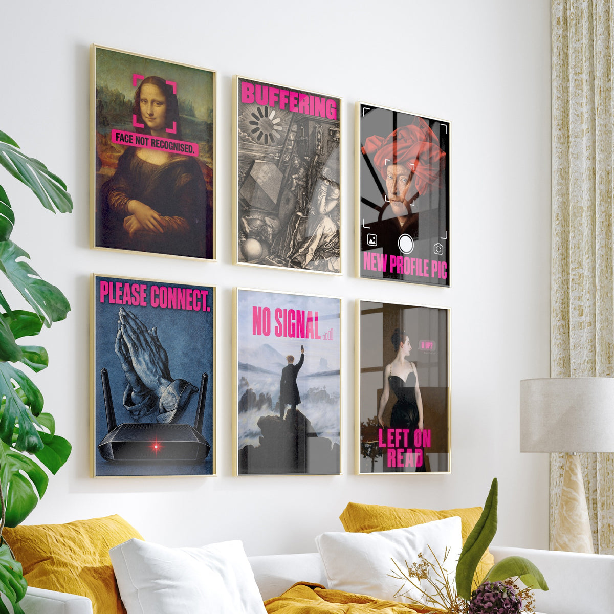 Set of Six Funny Online Art Prints - Buffering, Please Connect, No Signal, Left on Read - Classic Painting Parody Poster