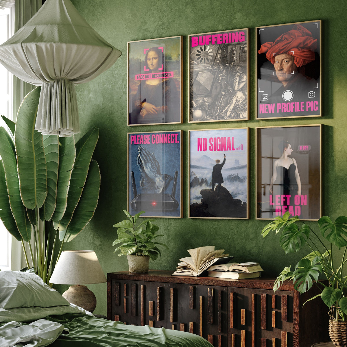 Set of Six Funny Online Art Prints - Buffering, Please Connect, No Signal, Left on Read - Classic Painting Parody Poster