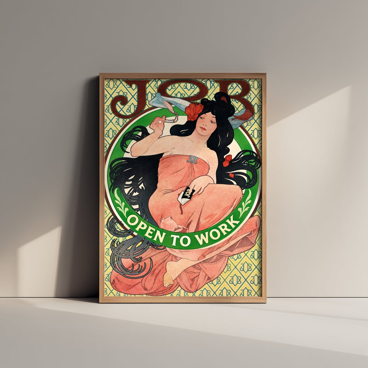 Open to Work Funny Art Print - Job by Mucha Parody Poster - Altered Art Nouveau Illustration - Job Hunter Gift