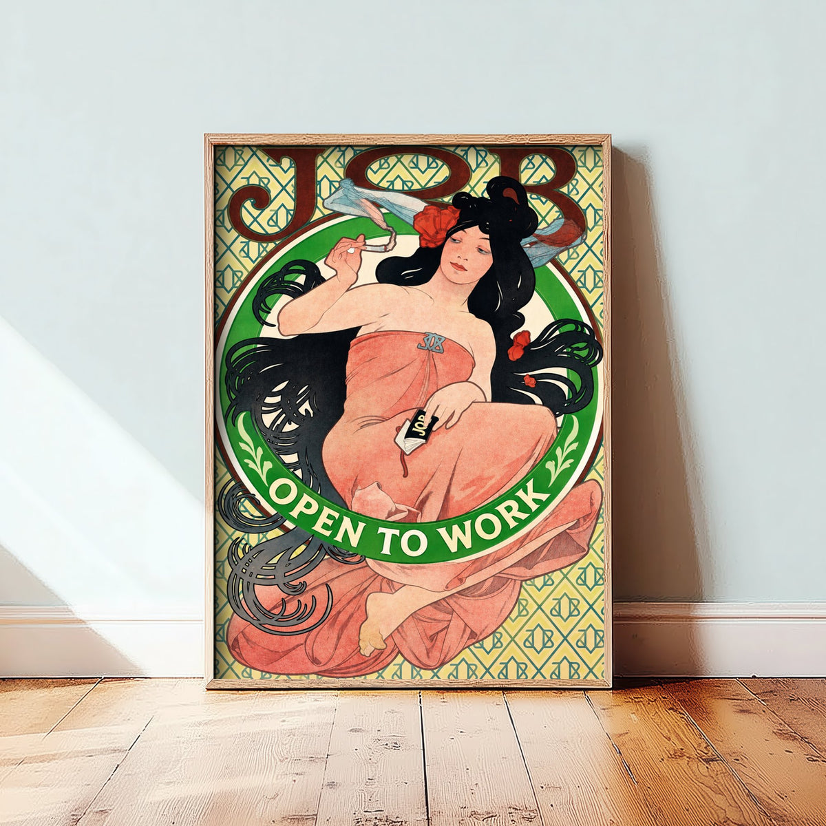 Open to Work Funny Art Print - Job by Mucha Parody Poster - Altered Art Nouveau Illustration - Job Hunter Gift