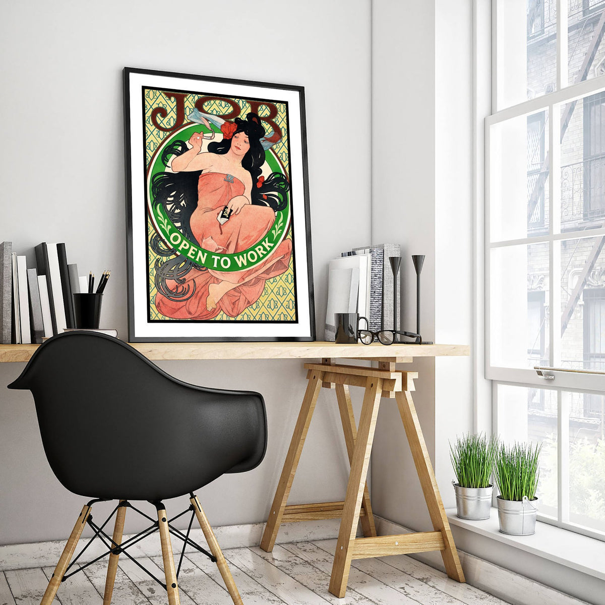 Open to Work Funny Art Print - Job by Mucha Parody Poster - Altered Art Nouveau Illustration - Job Hunter Gift
