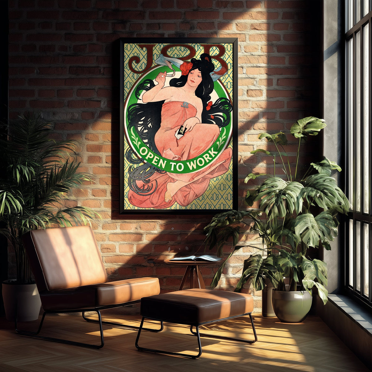 Open to Work Funny Art Print - Job by Mucha Parody Poster - Altered Art Nouveau Illustration - Job Hunter Gift