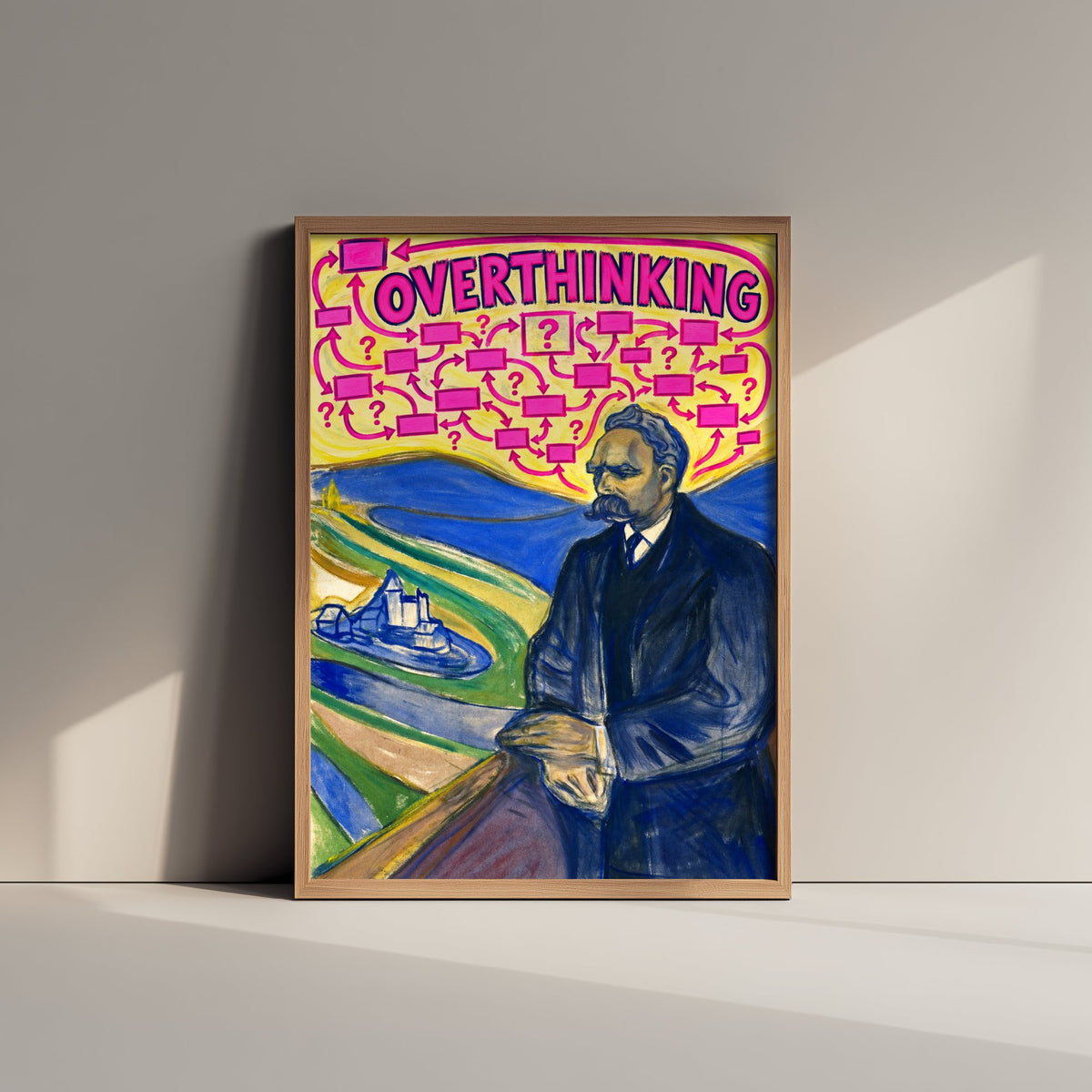 Overthinking Funny Art Print - Portrait of Friedrich Nietzsche by Munch Parody Poster - Altered Classic Painting - Philosophy Gift