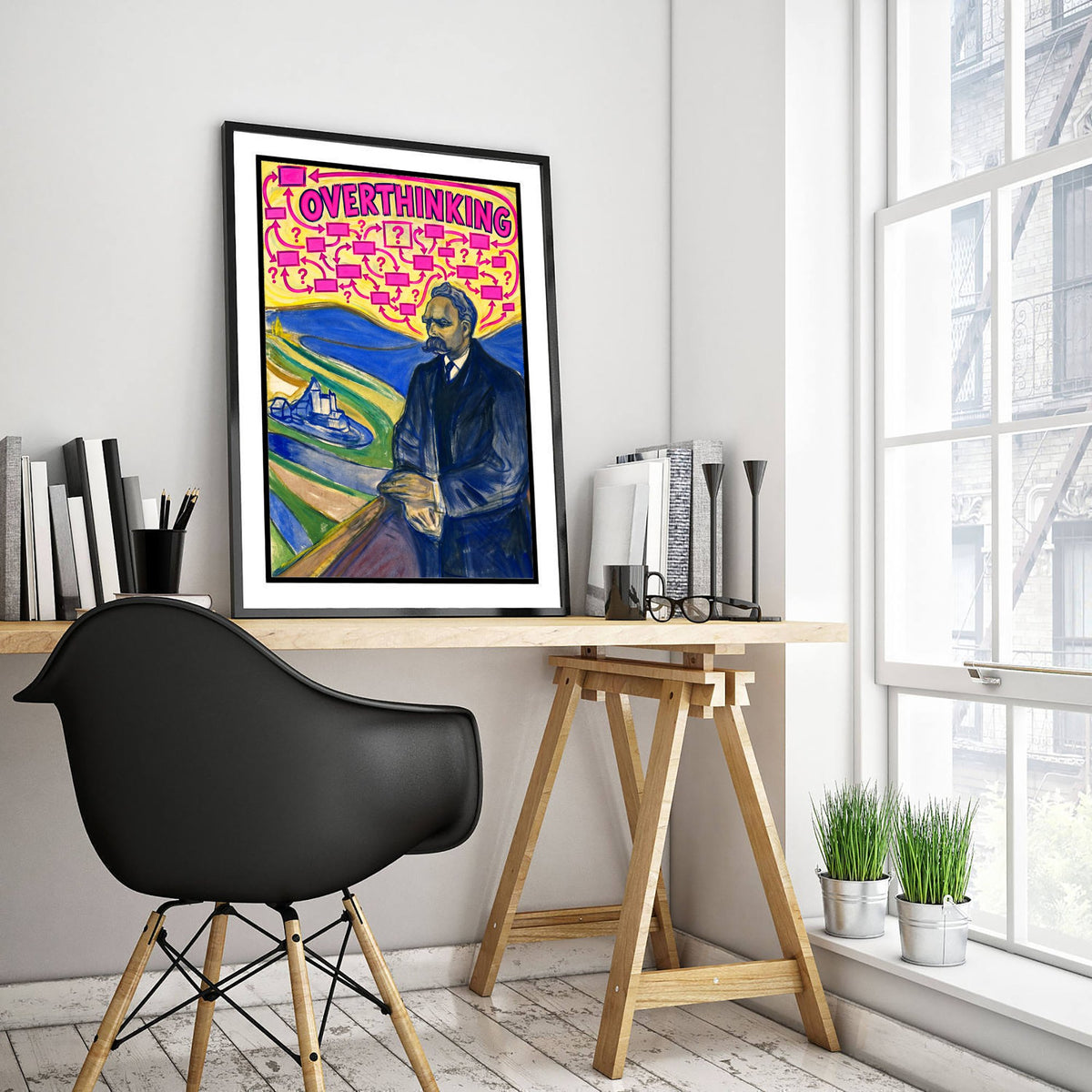 Overthinking Funny Art Print - Portrait of Friedrich Nietzsche by Munch Parody Poster - Altered Classic Painting - Philosophy Gift