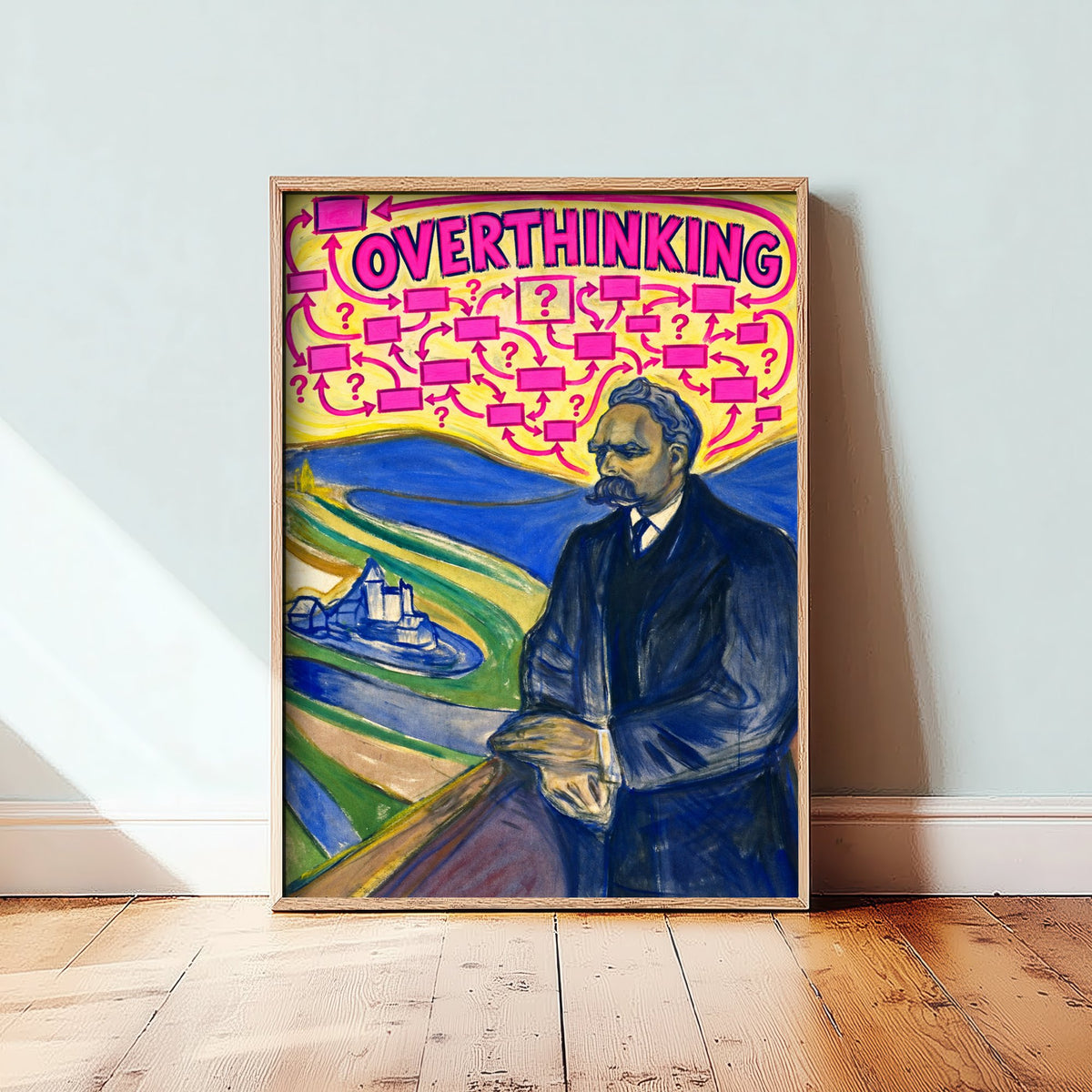 Overthinking Funny Art Print - Portrait of Friedrich Nietzsche by Munch Parody Poster - Altered Classic Painting - Philosophy Gift