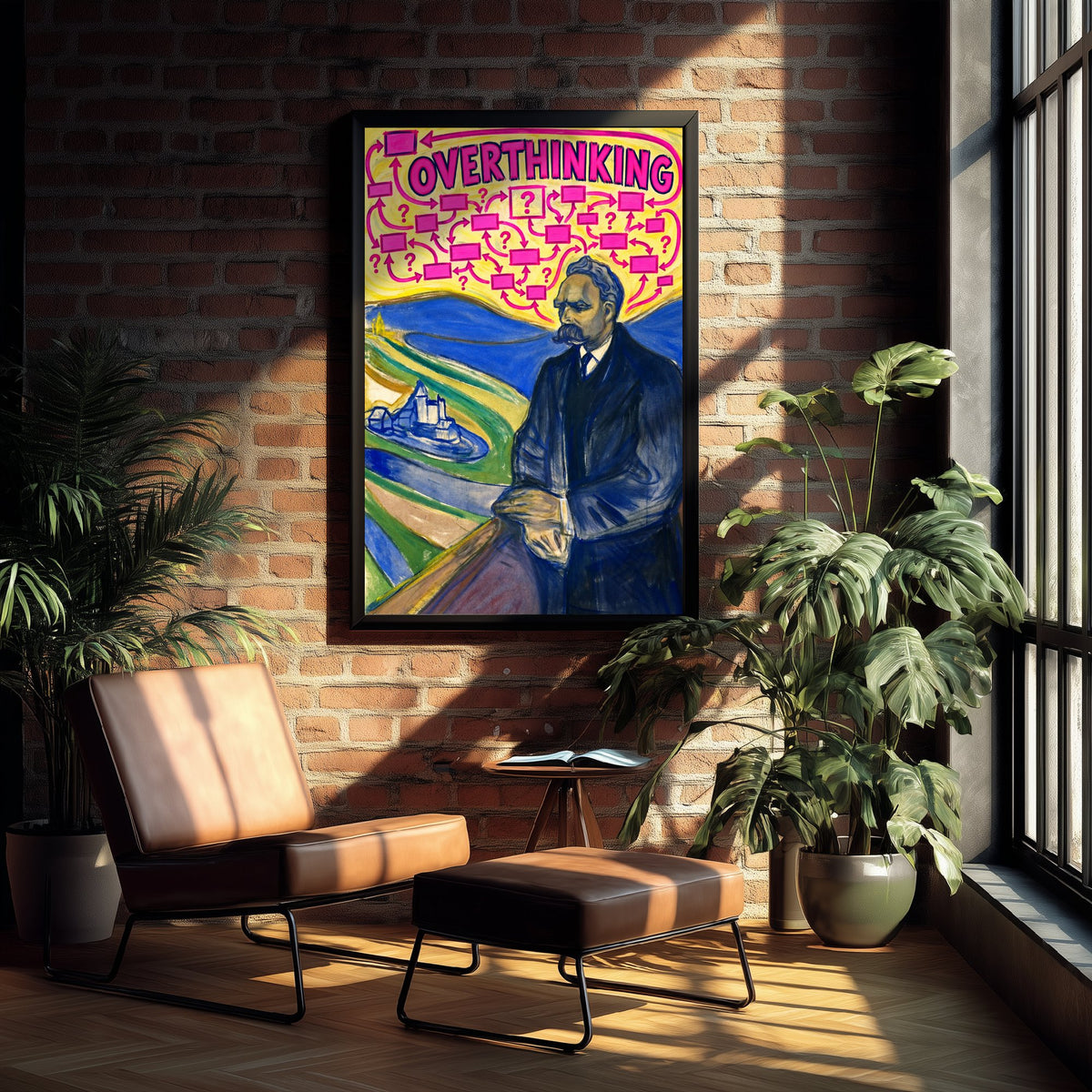 Overthinking Funny Art Print - Portrait of Friedrich Nietzsche by Munch Parody Poster - Altered Classic Painting - Philosophy Gift