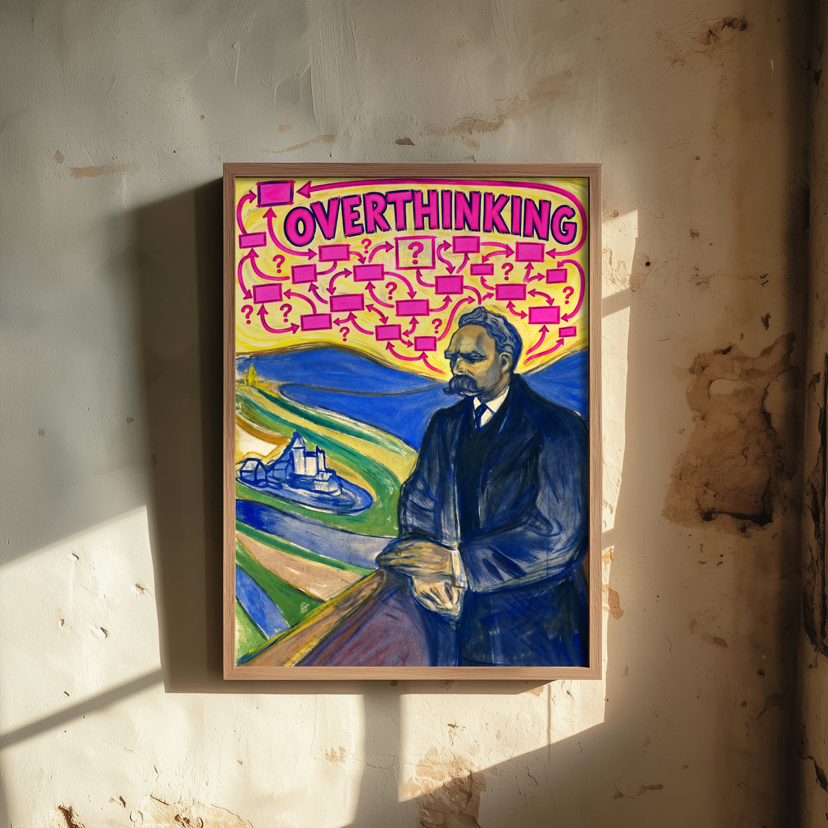 Overthinking Funny Art Print - Portrait of Friedrich Nietzsche by Munch Parody Poster - Altered Classic Painting - Philosophy Gift
