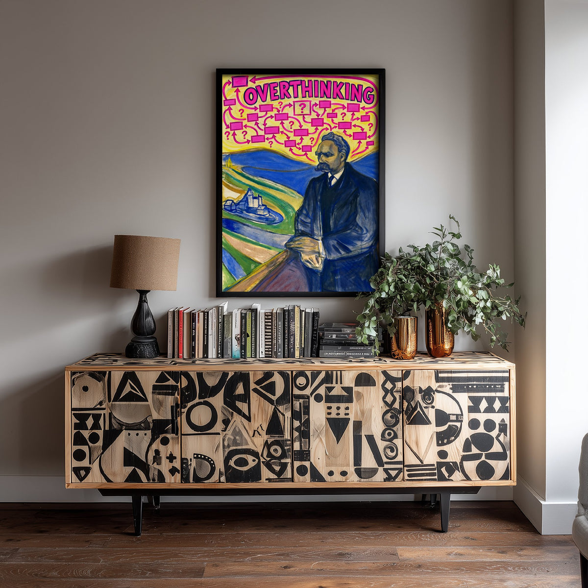 Overthinking Funny Art Print - Portrait of Friedrich Nietzsche by Munch Parody Poster - Altered Classic Painting - Philosophy Gift