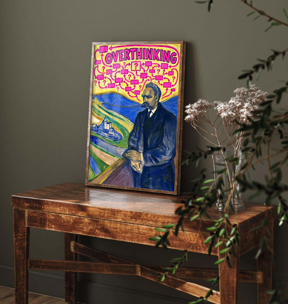 Overthinking Funny Art Print - Portrait of Friedrich Nietzsche by Munch Parody Poster - Altered Classic Painting - Philosophy Gift