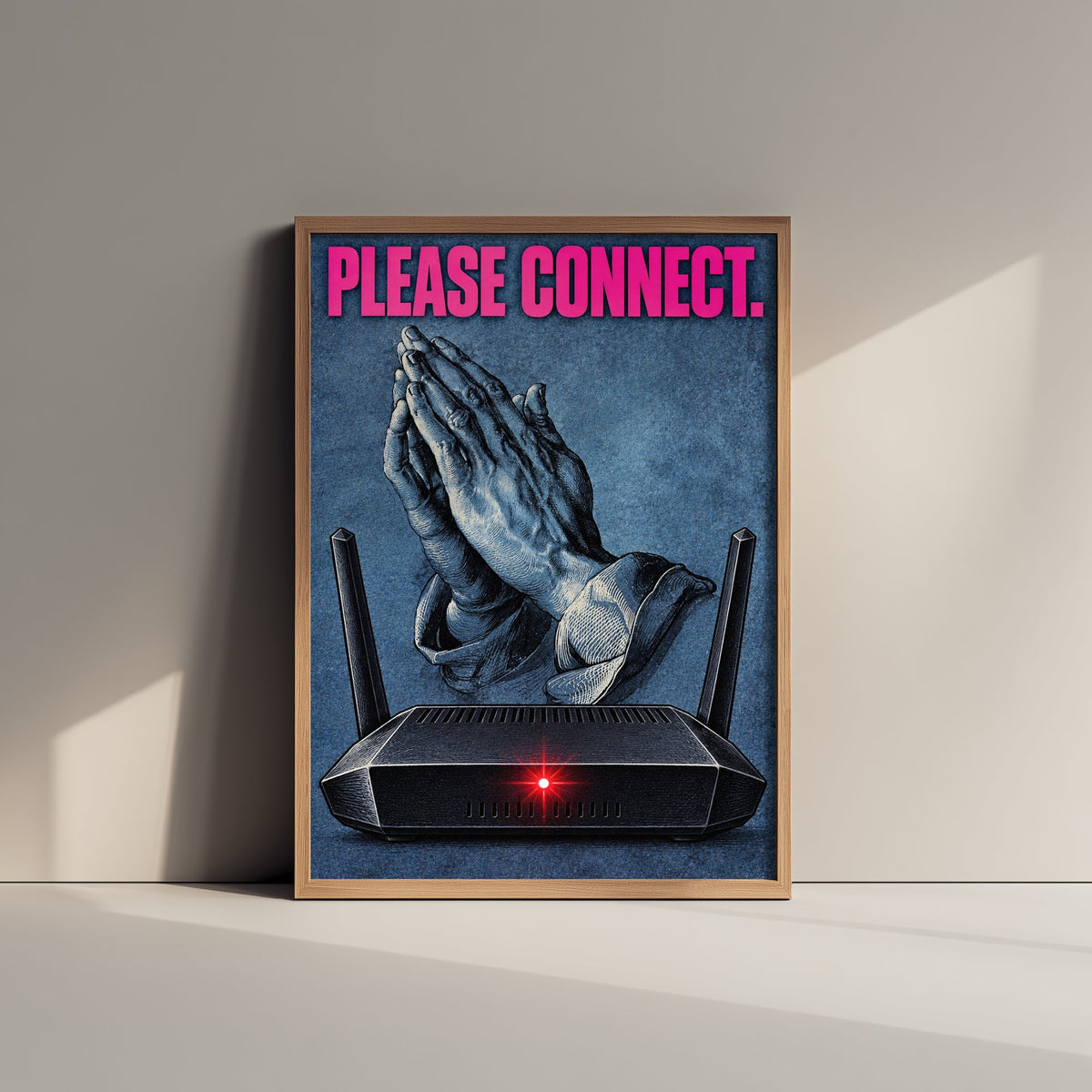 Please Connect Funny Art Print - Praying Hands by Durer Parody Poster - Altered Classic Drawing - IT Worker Gift