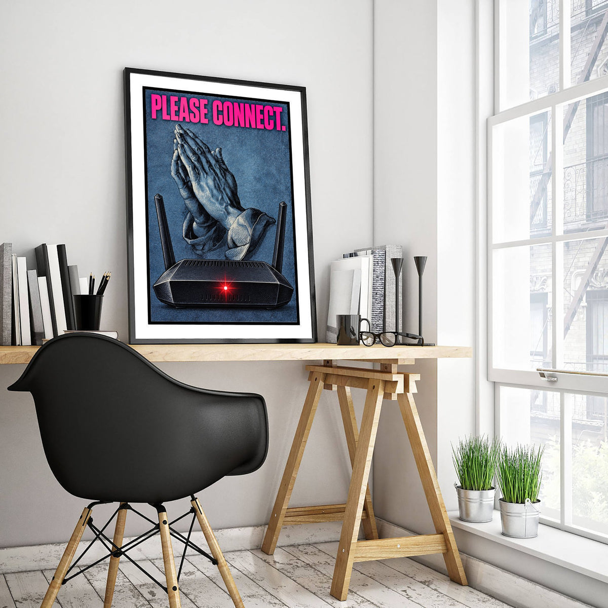 Please Connect Funny Art Print - Praying Hands by Durer Parody Poster - Altered Classic Drawing - IT Worker Gift