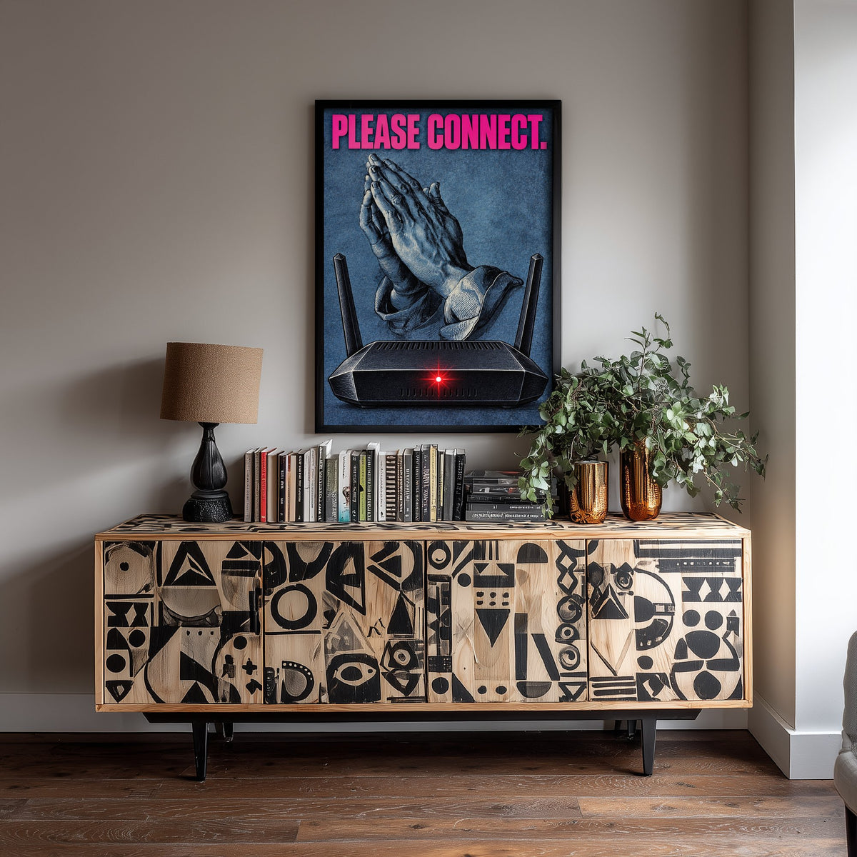 Please Connect Funny Art Print - Praying Hands by Durer Parody Poster - Altered Classic Drawing - IT Worker Gift