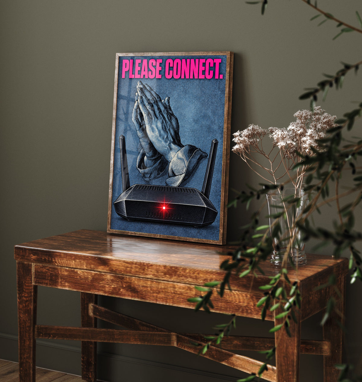 Please Connect Funny Art Print - Praying Hands by Durer Parody Poster - Altered Classic Drawing - IT Worker Gift