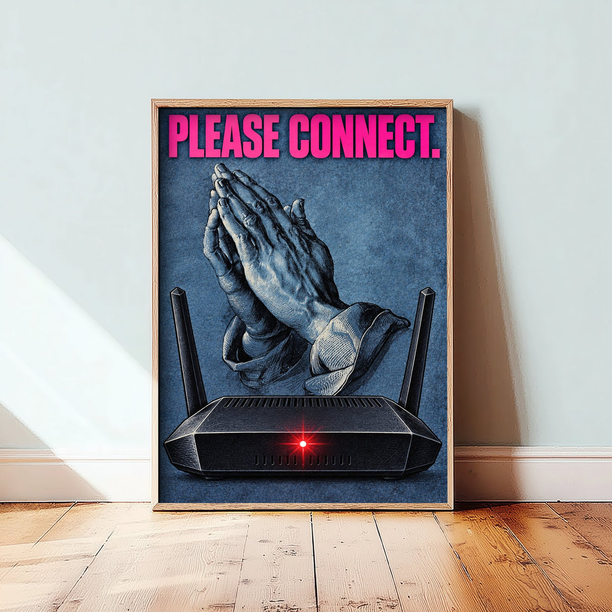 Please Connect Funny Art Print - Praying Hands by Durer Parody Poster - Altered Classic Drawing - IT Worker Gift