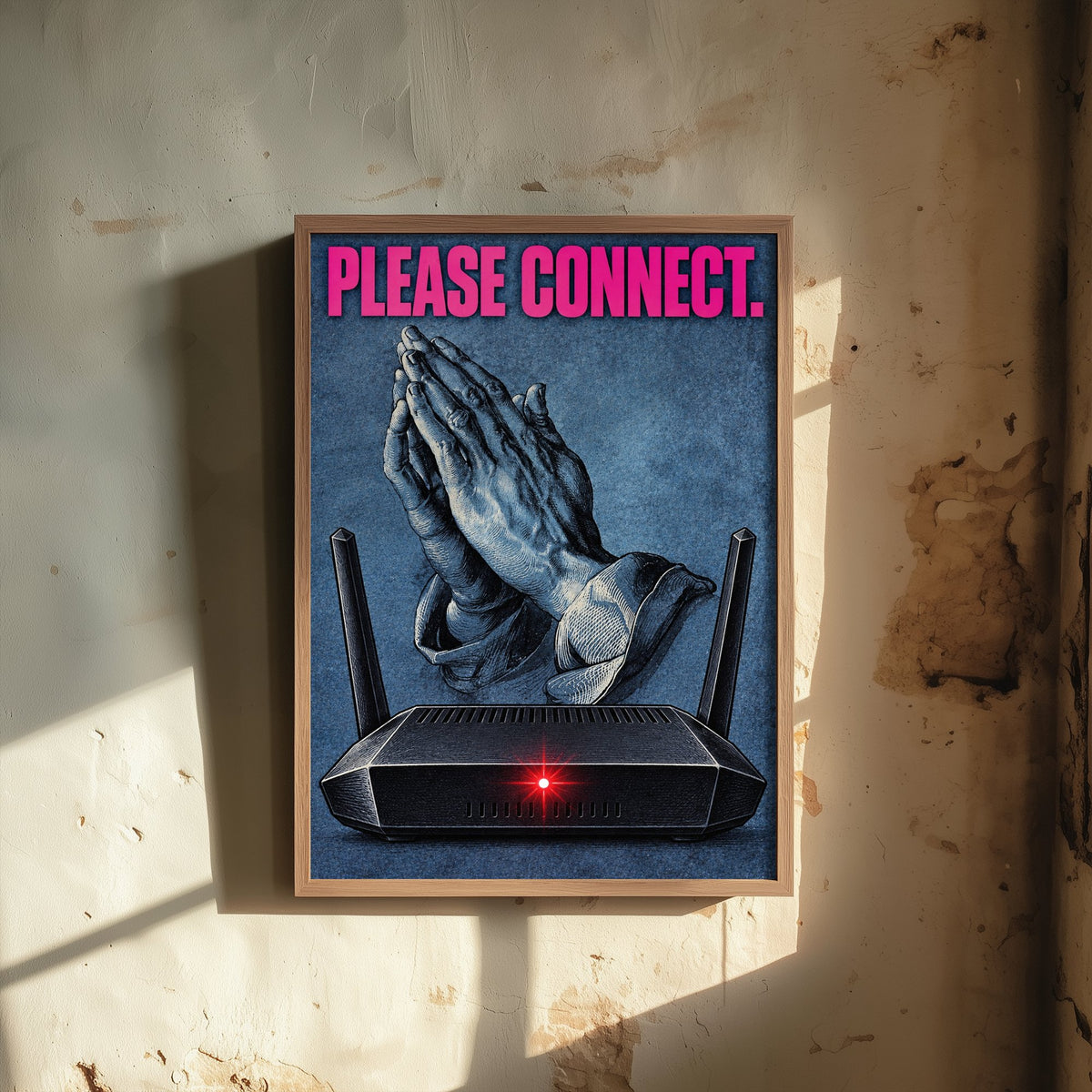 Please Connect Funny Art Print - Praying Hands by Durer Parody Poster - Altered Classic Drawing - IT Worker Gift