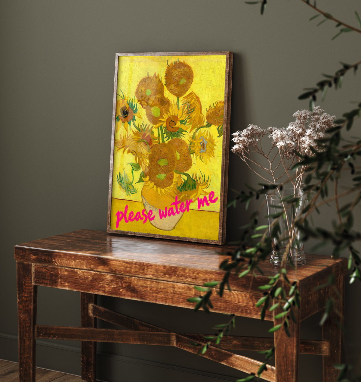 Please Water Me Funny Art Print - Sunflowers by Van Gogh Parody Poster - Altered Classic Painting - Plant Lover Gift