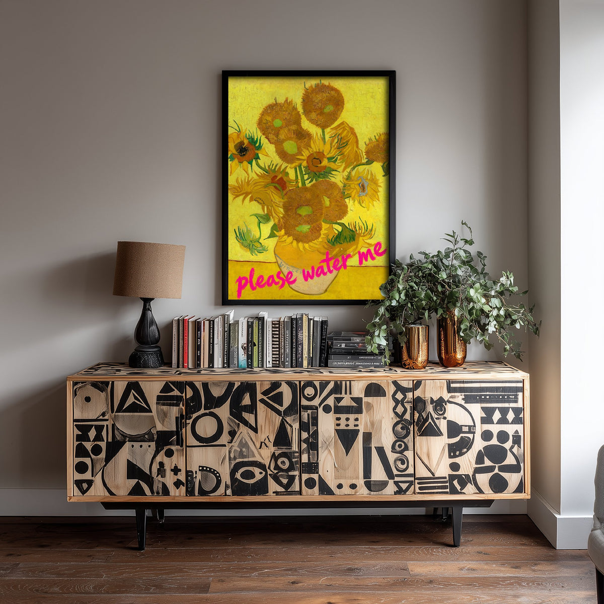 Please Water Me Funny Art Print - Sunflowers by Van Gogh Parody Poster - Altered Classic Painting - Plant Lover Gift