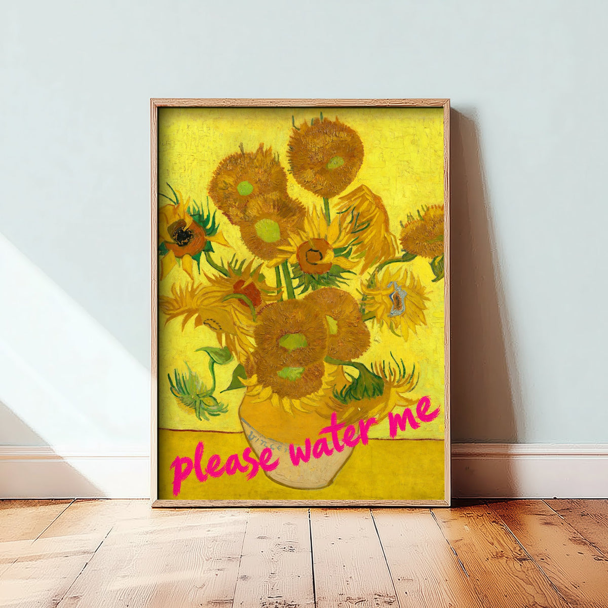 Please Water Me Funny Art Print - Sunflowers by Van Gogh Parody Poster - Altered Classic Painting - Plant Lover Gift
