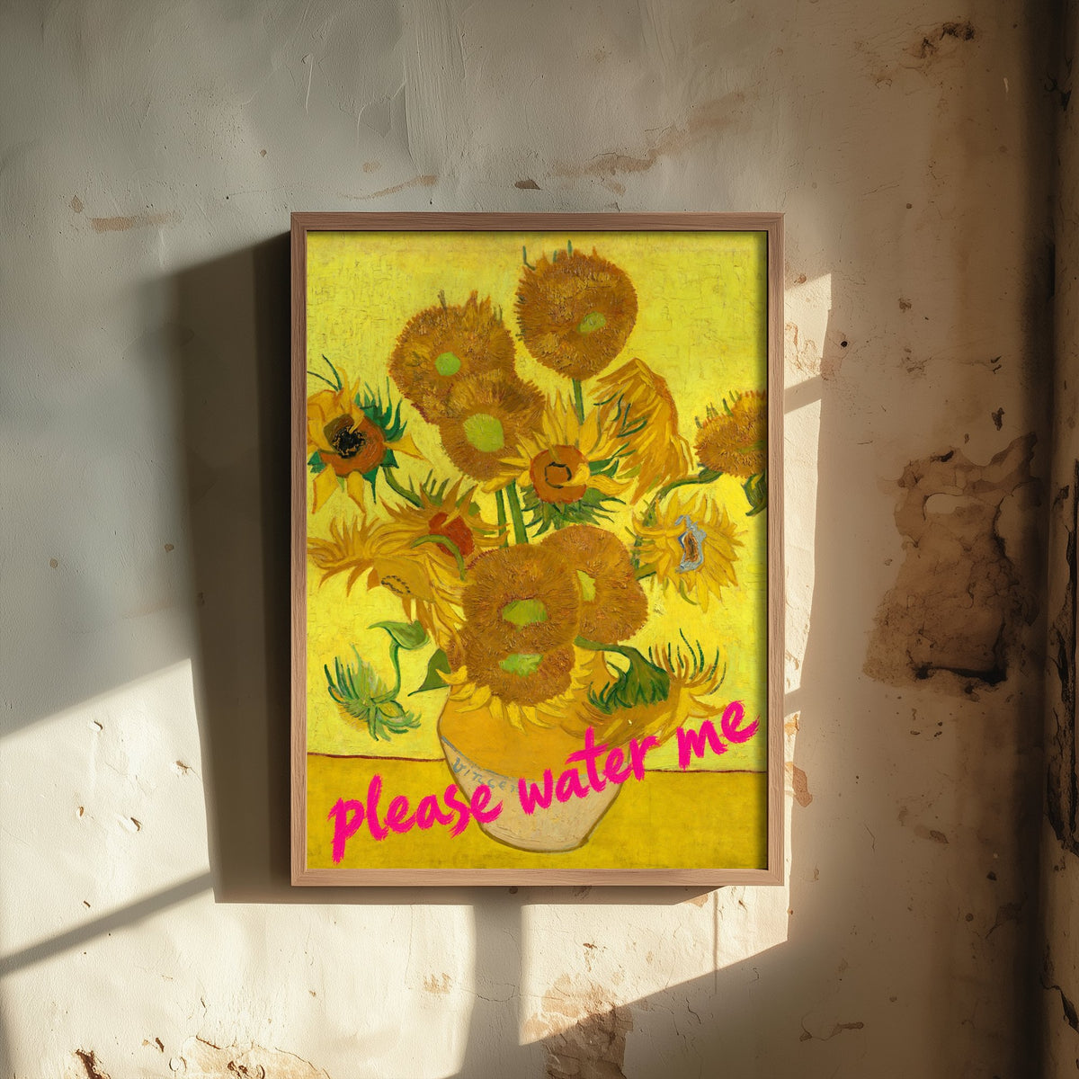 Please Water Me Funny Art Print - Sunflowers by Van Gogh Parody Poster - Altered Classic Painting - Plant Lover Gift
