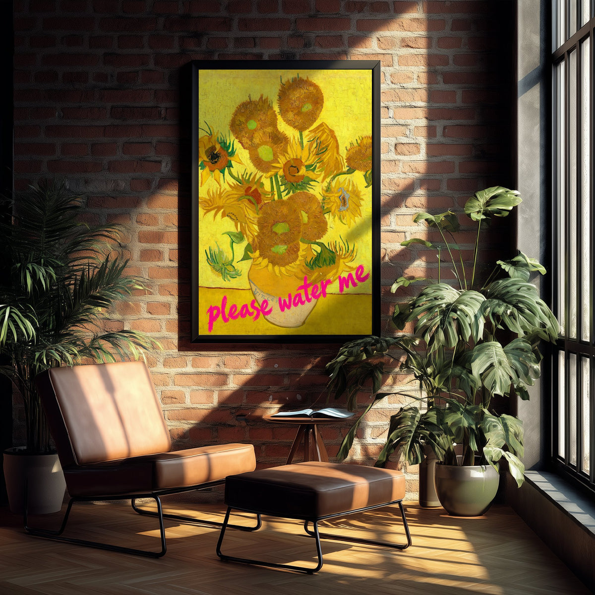 Please Water Me Funny Art Print - Sunflowers by Van Gogh Parody Poster - Altered Classic Painting - Plant Lover Gift