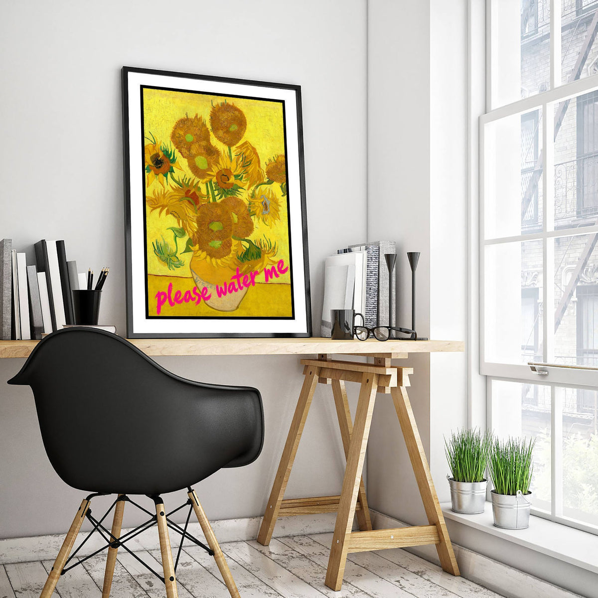 Please Water Me Funny Art Print - Sunflowers by Van Gogh Parody Poster - Altered Classic Painting - Plant Lover Gift
