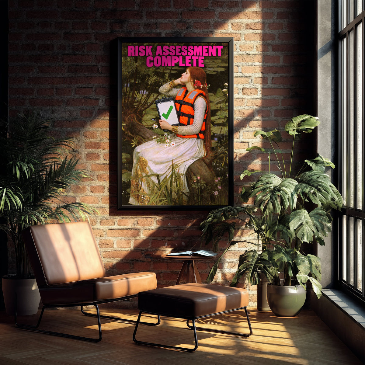 Risk Assessment Complete Funny Art Print - Ophelia by Waterhouse Parody Poster - Altered Classic Painting - Teacher Gift