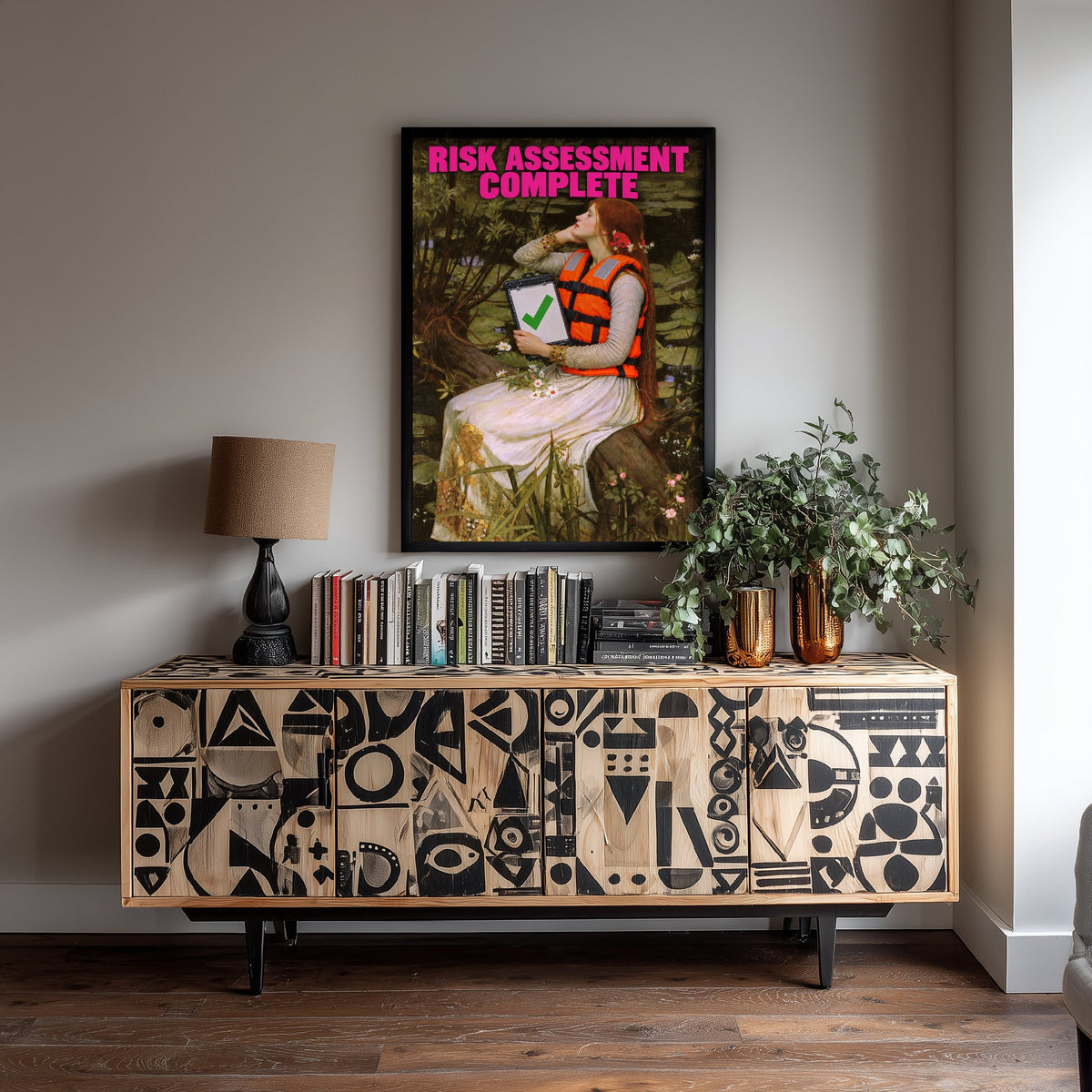 Risk Assessment Complete Funny Art Print - Ophelia by Waterhouse Parody Poster - Altered Classic Painting - Teacher Gift