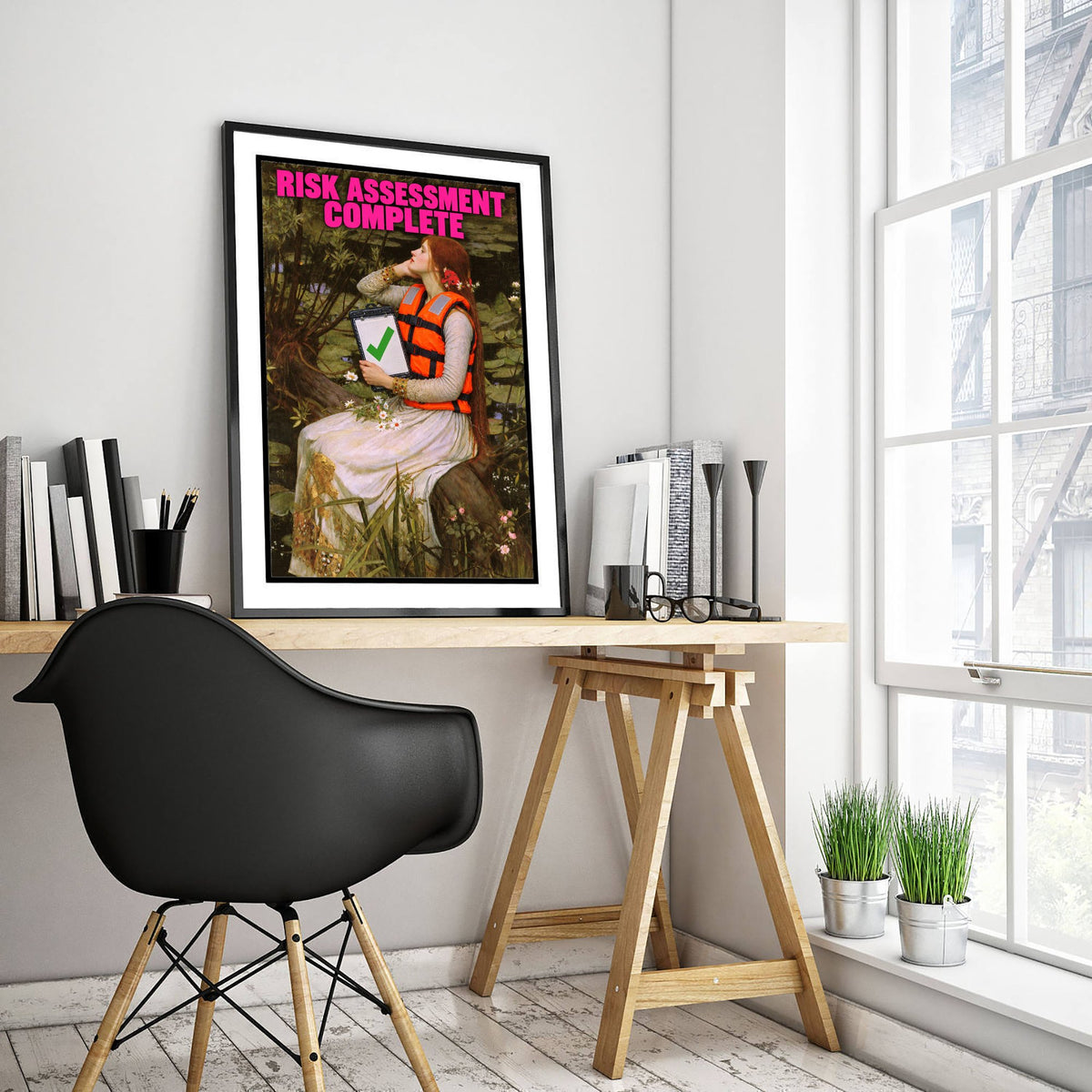 Risk Assessment Complete Funny Art Print - Ophelia by Waterhouse Parody Poster - Altered Classic Painting - Teacher Gift