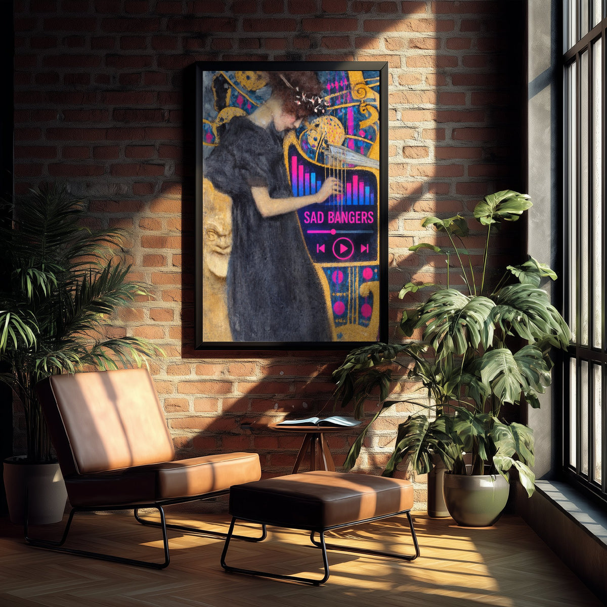 Sad Bangers Funny Art Print - Music I by Klimt Parody Poster - Altered Classic Painting - Music Lover Gift