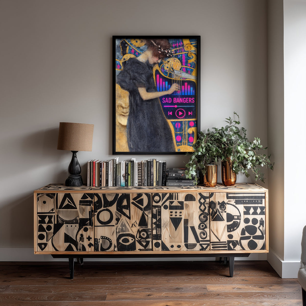 Sad Bangers Funny Art Print - Music I by Klimt Parody Poster - Altered Classic Painting - Music Lover Gift