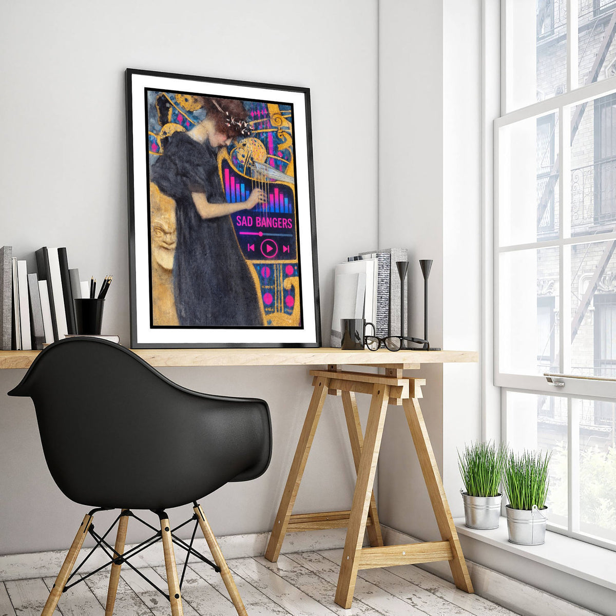 Sad Bangers Funny Art Print - Music I by Klimt Parody Poster - Altered Classic Painting - Music Lover Gift