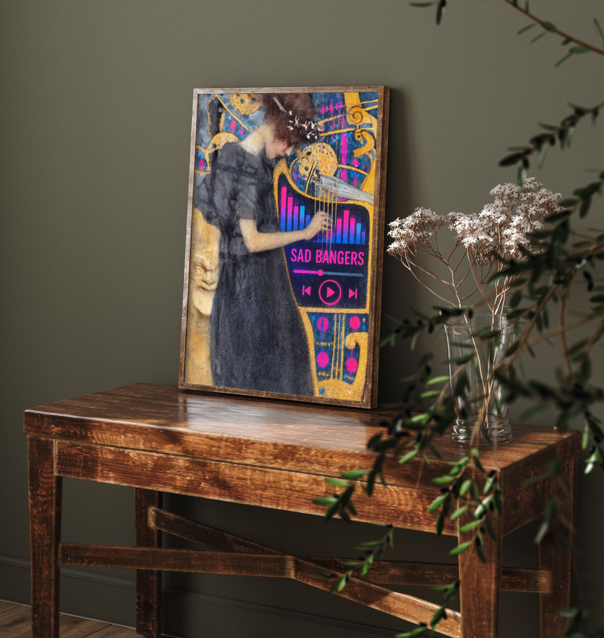 Sad Bangers Funny Art Print - Music I by Klimt Parody Poster - Altered Classic Painting - Music Lover Gift