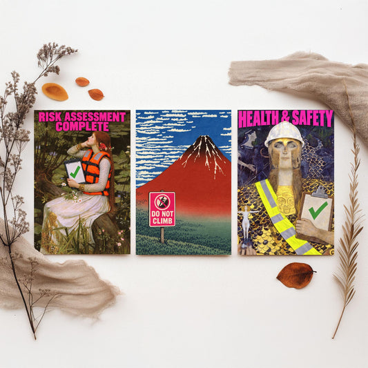 Funny Safety First Set of Three Art Prints - Risk Assessment Complete, Do Not Climb, Health and Safety - Classic Painting Parody Poster