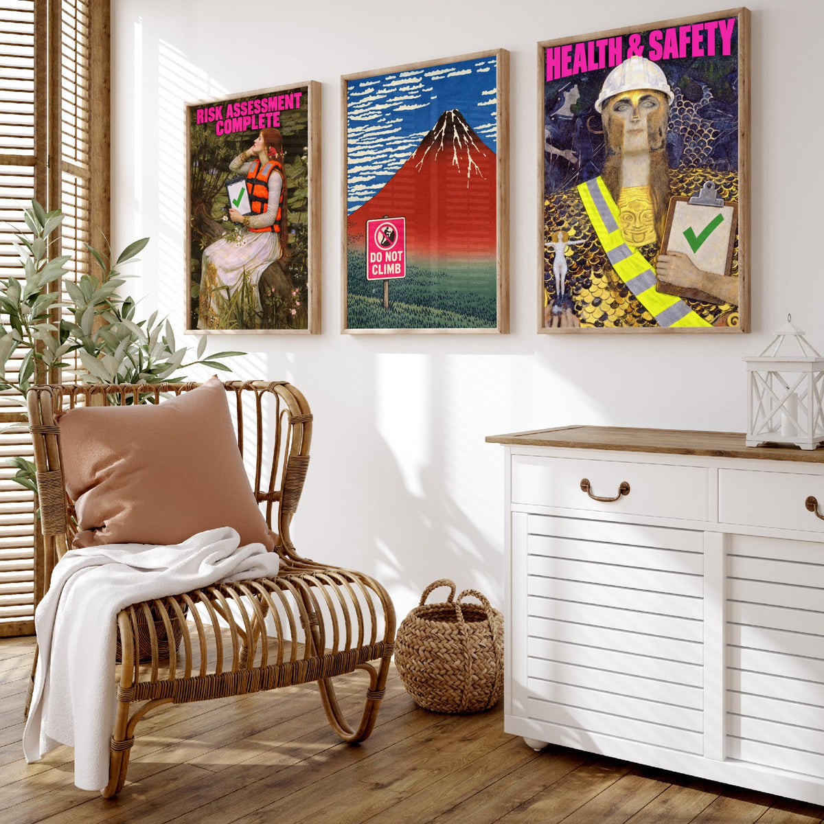 Funny Safety First Set of Three Art Prints - Risk Assessment Complete, Do Not Climb, Health and Safety - Classic Painting Parody Poster